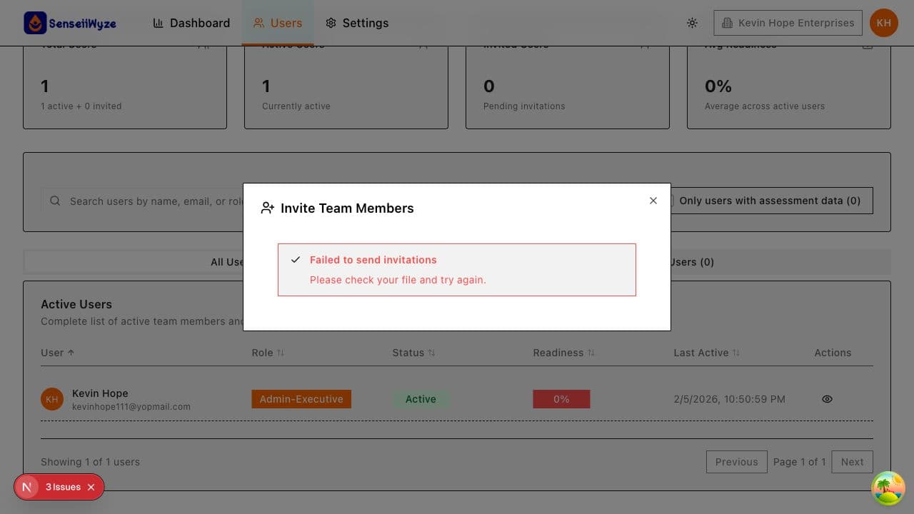 Failed Invitation Error