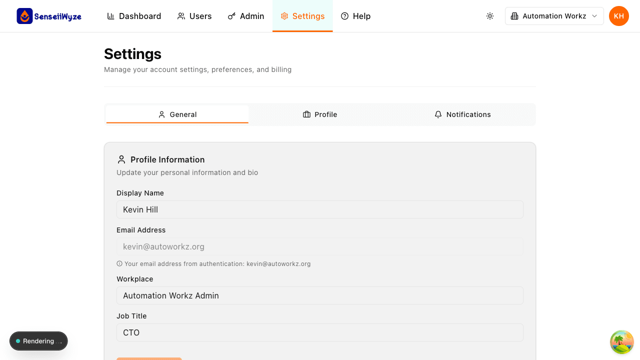 Settings Profile Tab
